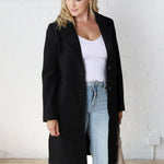 Cheri Notched Lapel Button Down Coat - Black