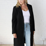 Cheri Notched Lapel Button Down Coat - Black