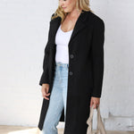 Cheri Notched Lapel Button Down Coat - Black