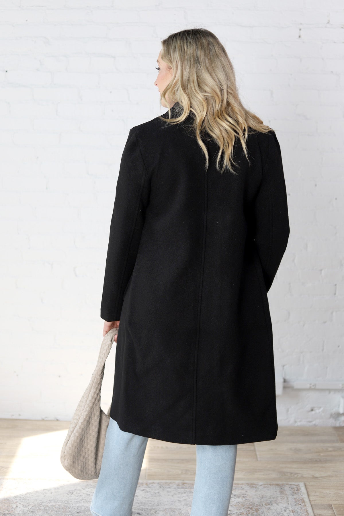 Cheri Notched Lapel Button Down Coat - Black