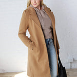 Cheri Notched Lapel Button Down Coat - Camel