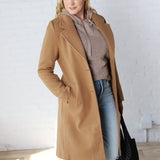 Cheri Notched Lapel Button Down Coat - Camel