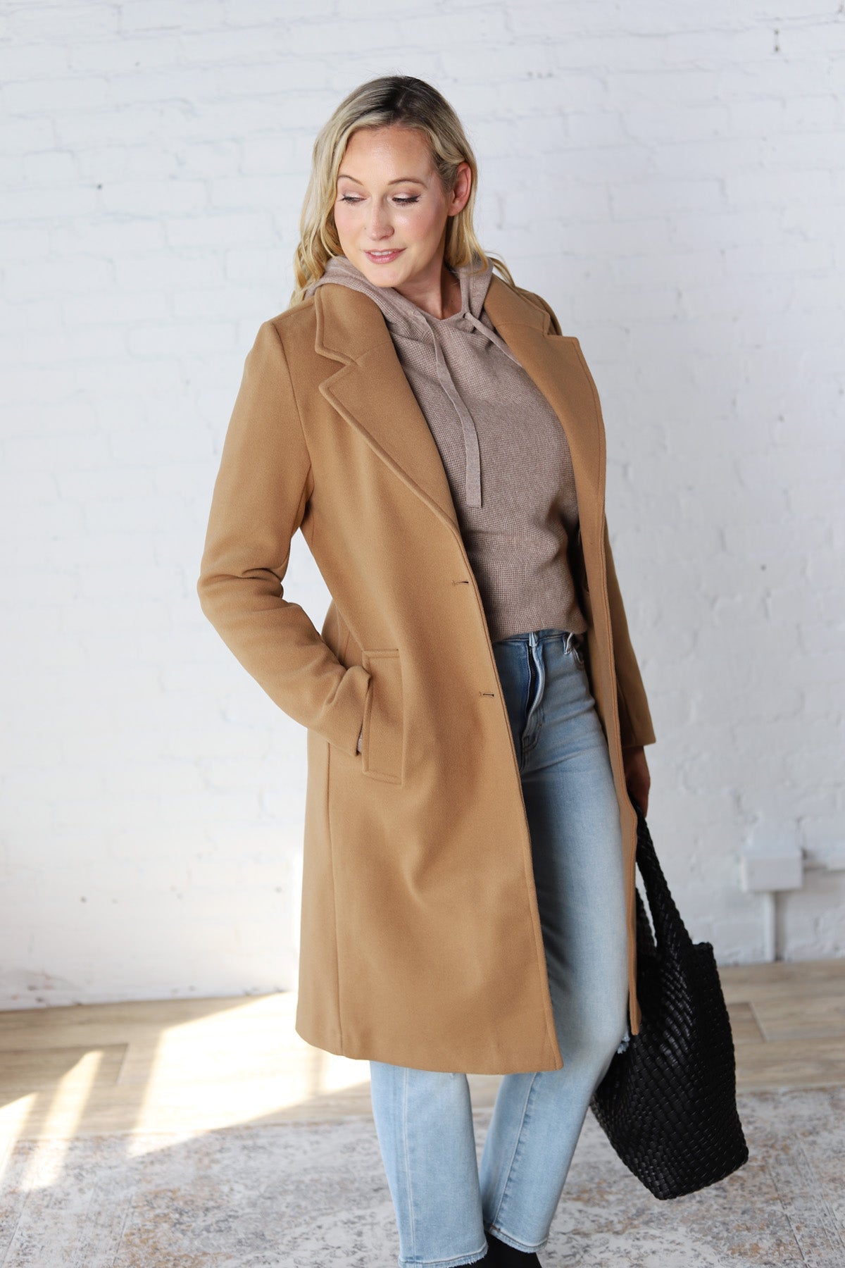 Cheri Notched Lapel Button Down Coat - Camel