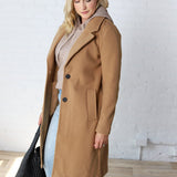 Cheri Notched Lapel Button Down Coat - Camel