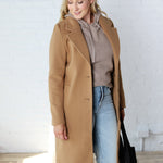 Cheri Notched Lapel Button Down Coat - Camel