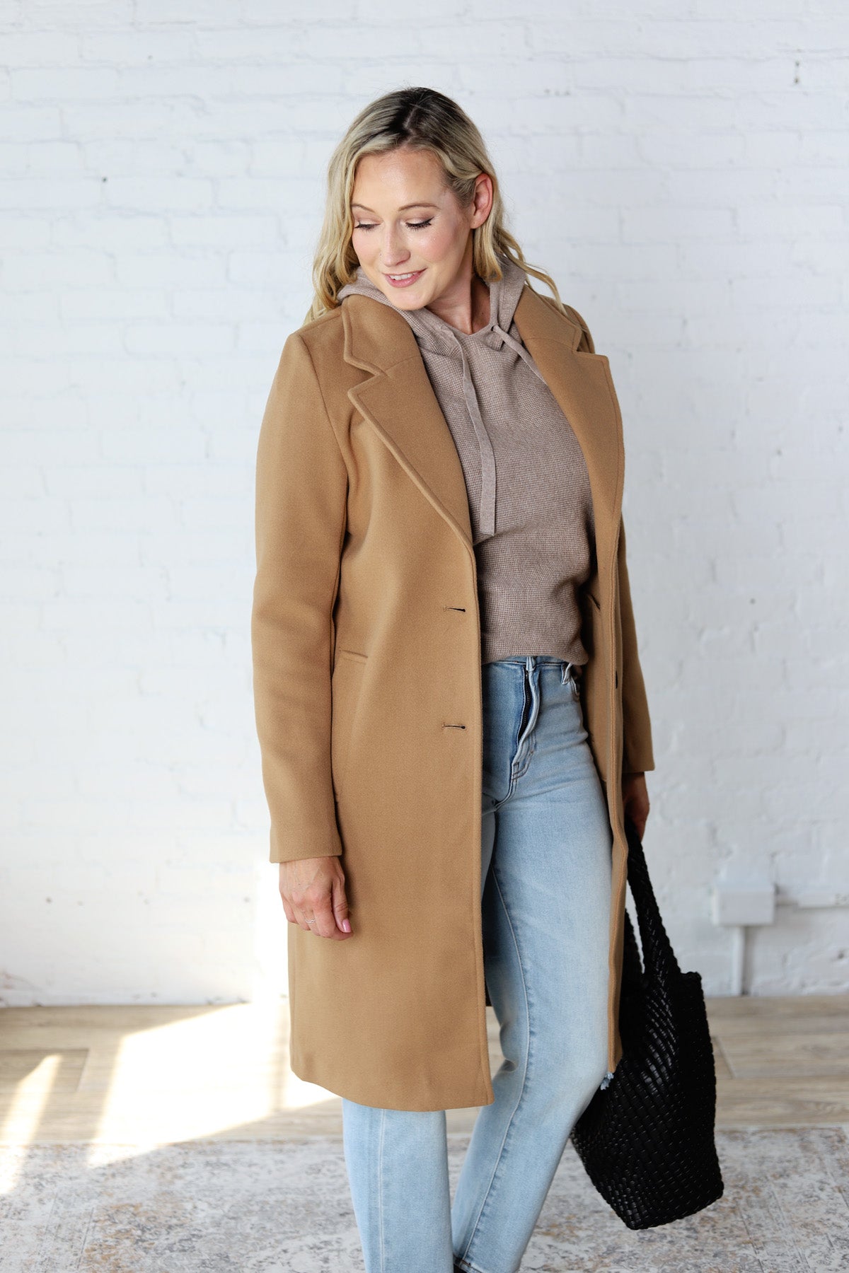 Cheri Notched Lapel Button Down Coat - Camel