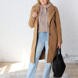 Cheri Notched Lapel Button Down Coat - Camel