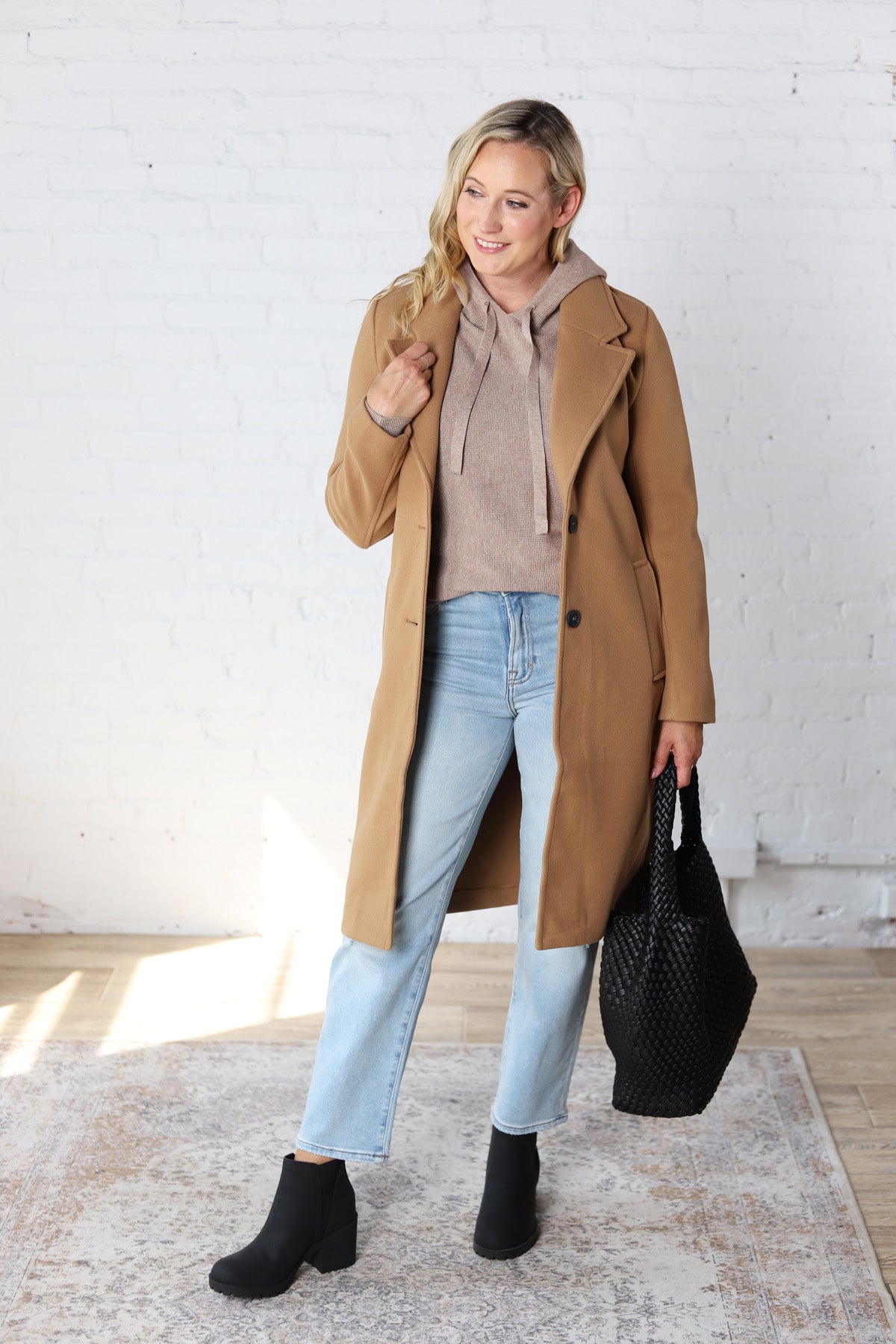 Cheri Notched Lapel Button Down Coat - Camel