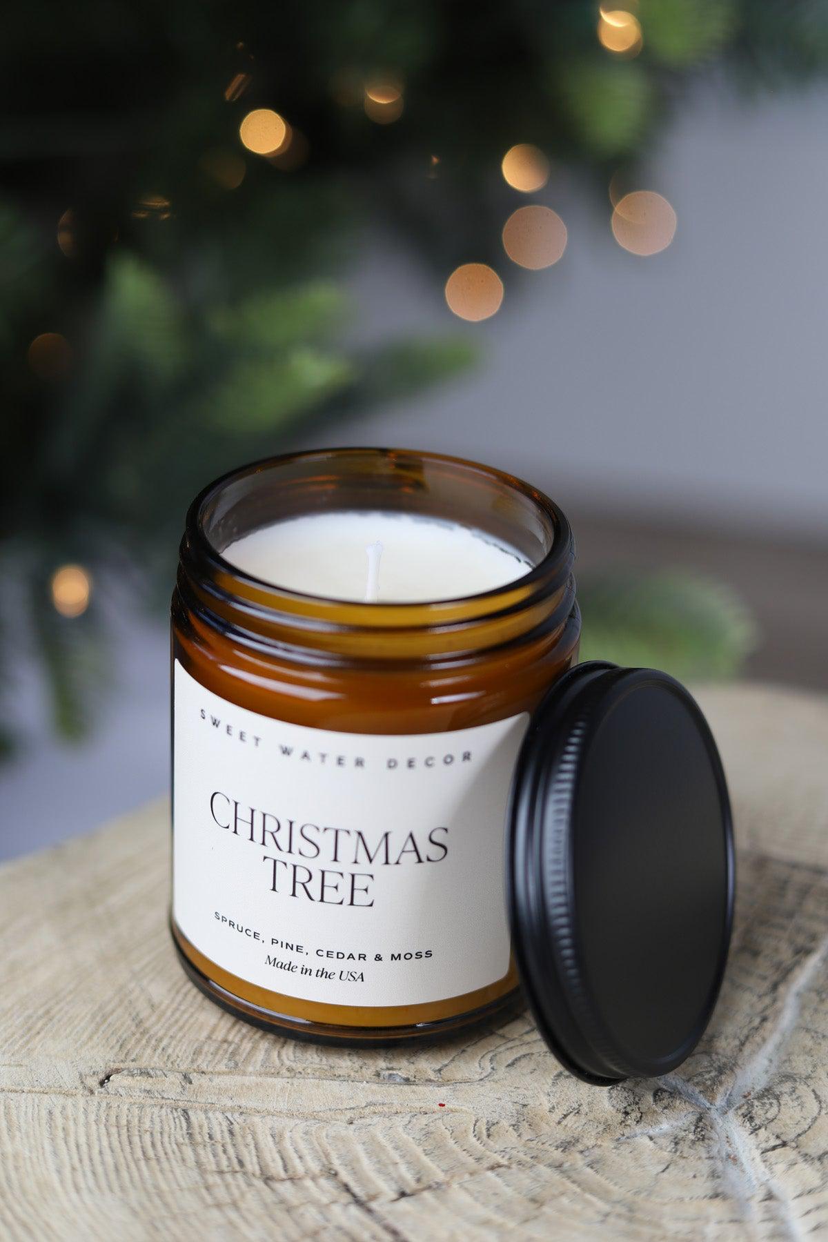 Christmas Tree 9 oz Soy Candle / Amber Jar