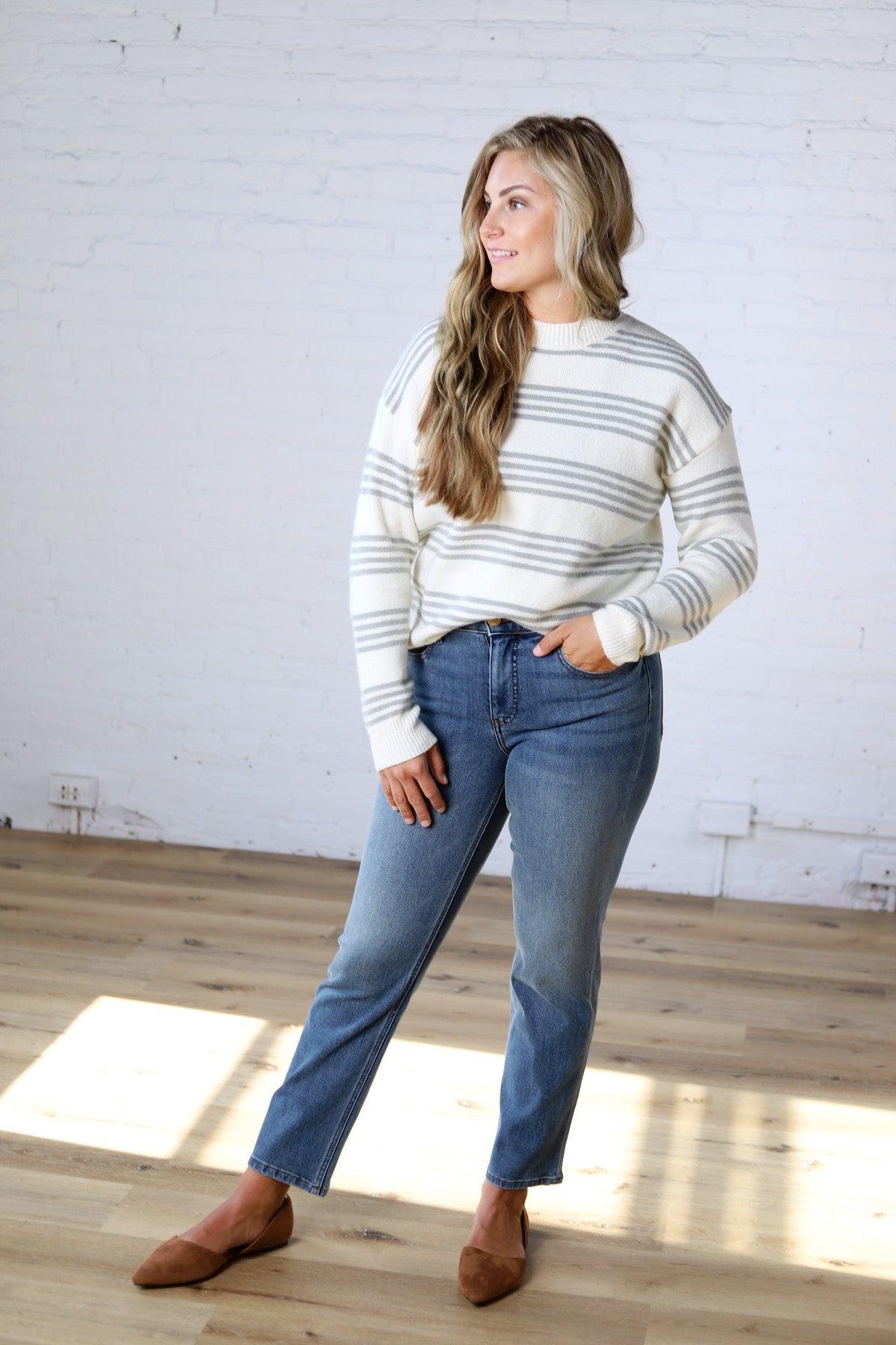 Ciana Triple Stripe Brushed Knit Sweater - Mint
