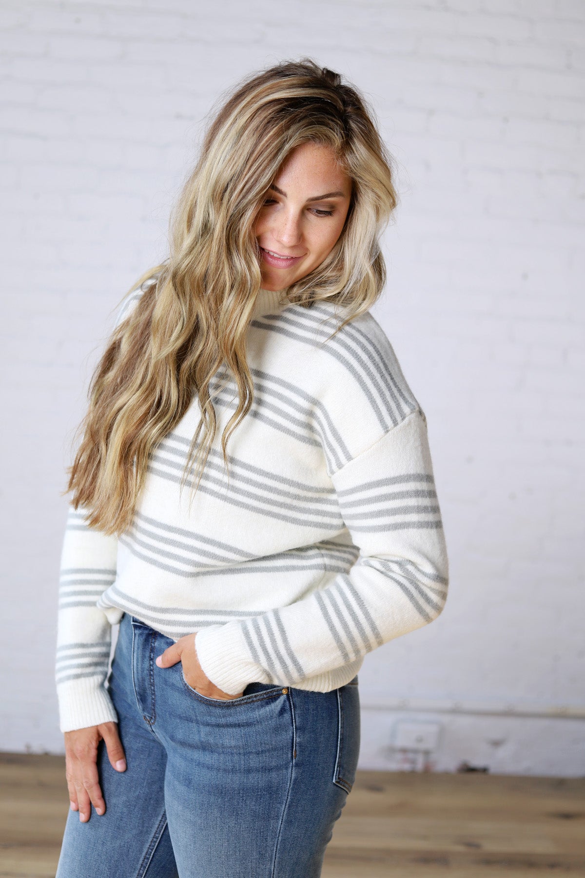 Ciana Triple Stripe Brushed Knit Sweater - Mint