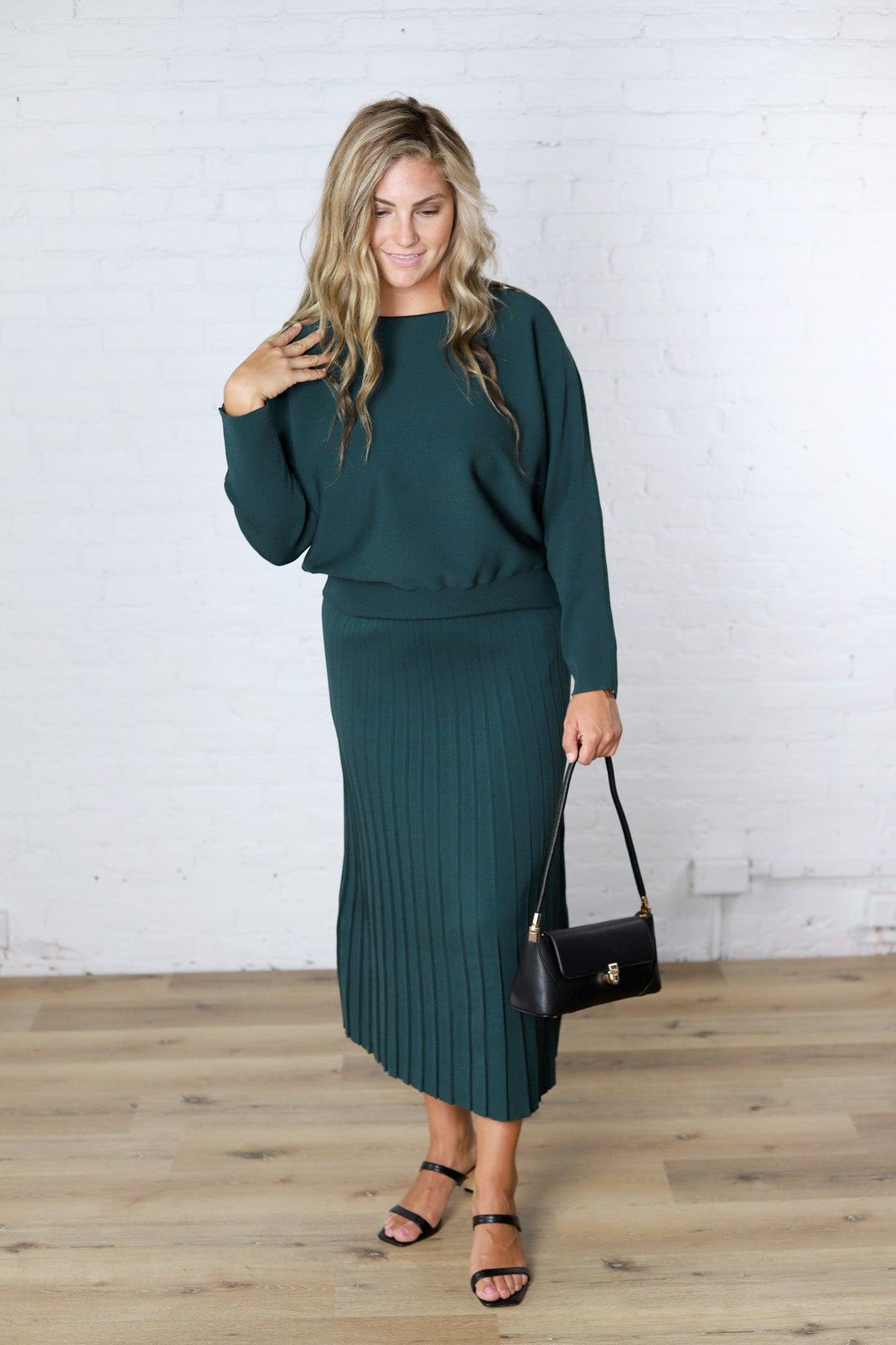 Cielle Boatneck Dolman Sleeve Sweater - Deep Green