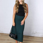Cielle High-Waisted Pleated Midi Skirt - Deep Green