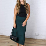 Cielle High-Waisted Pleated Midi Skirt - Deep Green