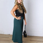 Cielle High-Waisted Pleated Midi Skirt - Deep Green