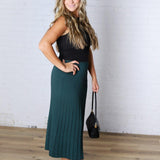 Cielle High-Waisted Pleated Midi Skirt - Deep Green
