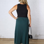 Cielle High-Waisted Pleated Midi Skirt - Deep Green