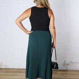 Cielle High-Waisted Pleated Midi Skirt - Deep Green
