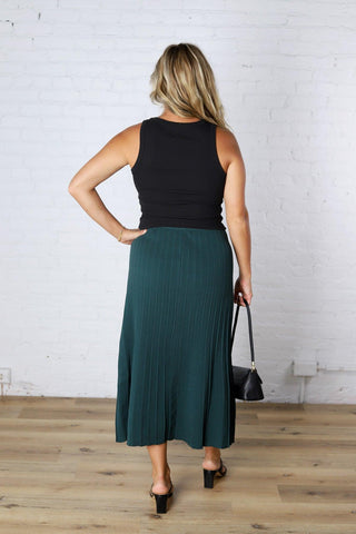 Cielle High-Waisted Pleated Midi Skirt - Deep Green