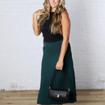 Cielle High-Waisted Pleated Midi Skirt - Deep Green