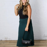 Cielle High-Waisted Pleated Midi Skirt - Deep Green