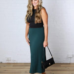 Cielle High-Waisted Pleated Midi Skirt - Deep Green