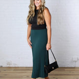 Cielle High-Waisted Pleated Midi Skirt - Deep Green
