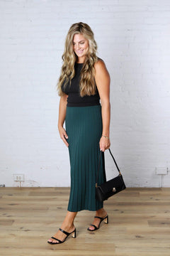 Cielle High-Waisted Pleated Midi Skirt - Deep Green