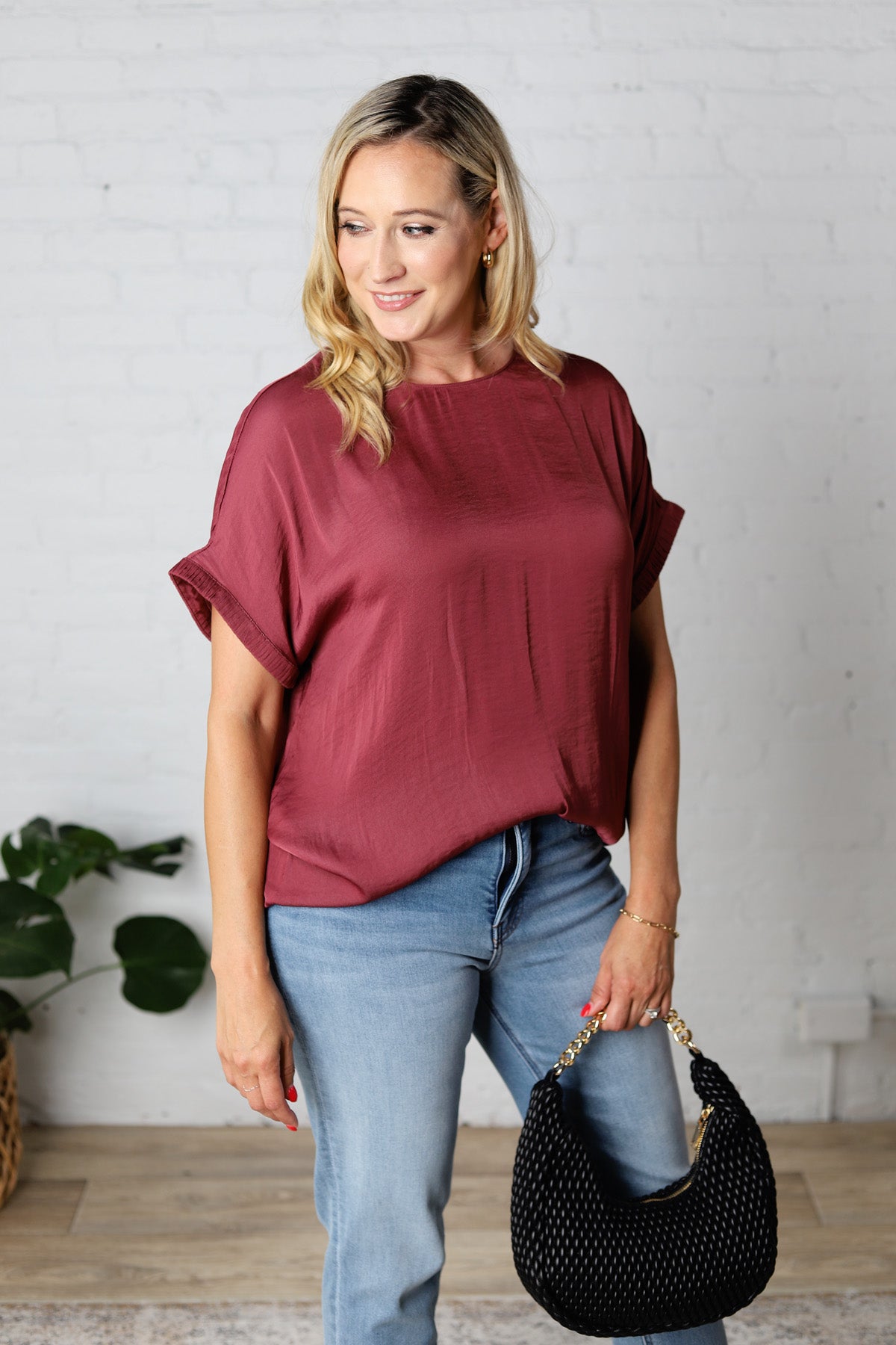 Clara Rosewood Plisse Blouse