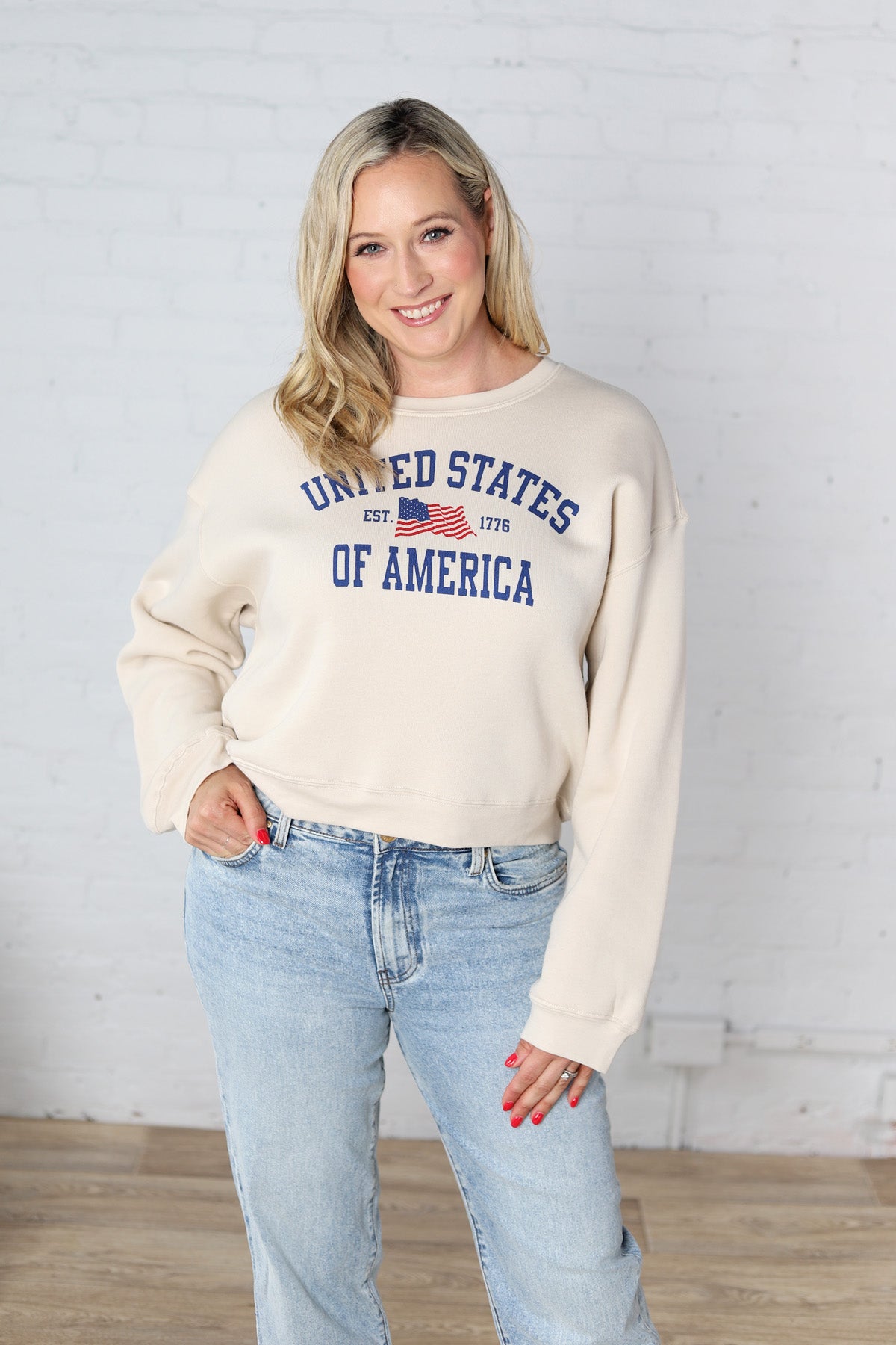 Classic United States of America Graphic Sweatshirt - Heather Dust