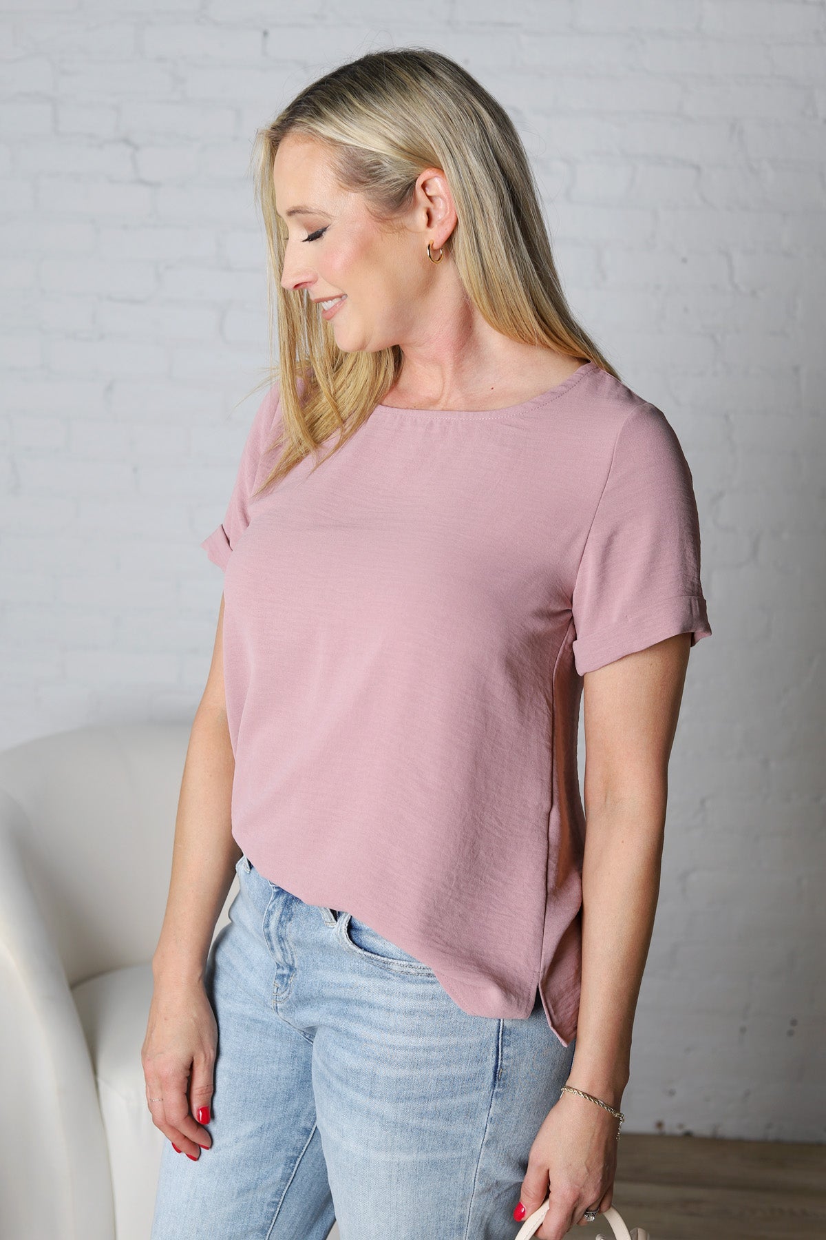 Claudia Round Neck Short Fold Sleeve Top