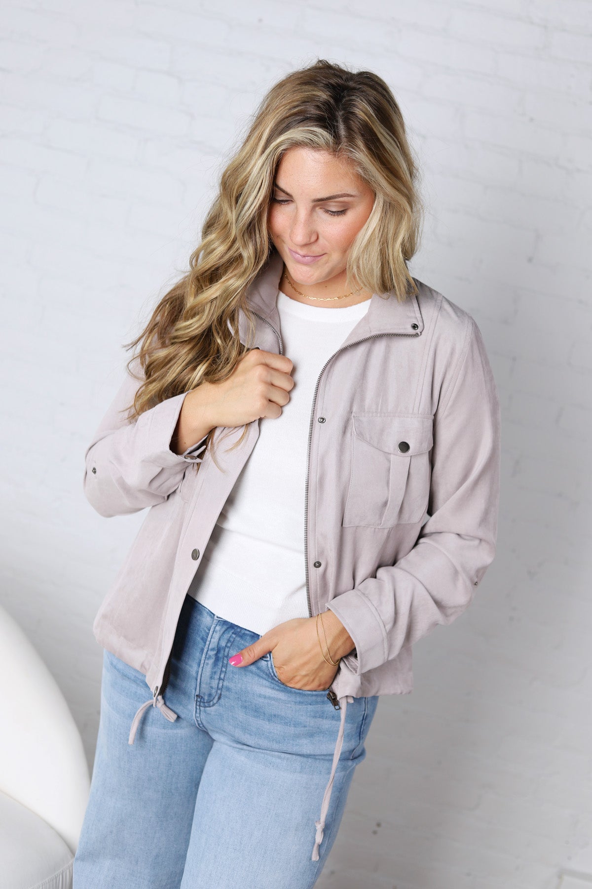 Claudie Cropped Utility Jacket - Pebble
