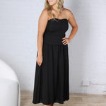 Cleo Tube Top Midi Dress with Separate Look Detail - Black