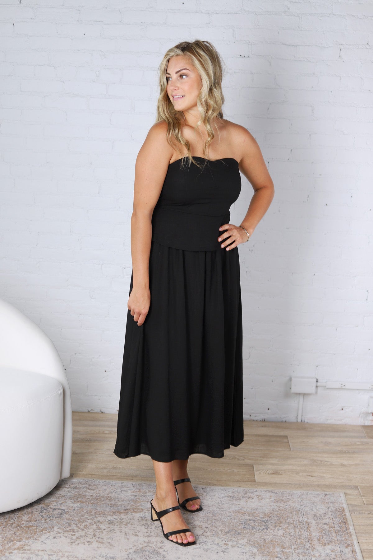 Cleo Tube Top Midi Dress with Separate Look Detail - Black