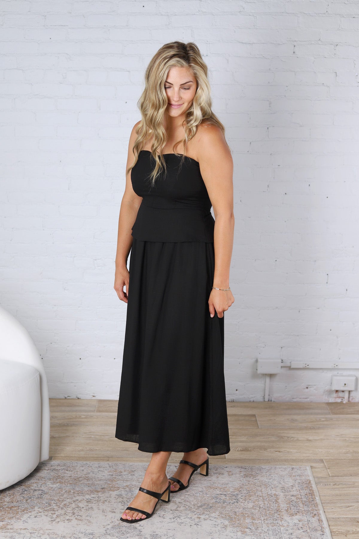 Cleo Tube Top Midi Dress with Separate Look Detail - Black