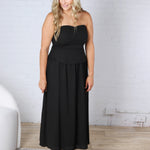 Cleo Tube Top Midi Dress with Separate Look Detail - Black