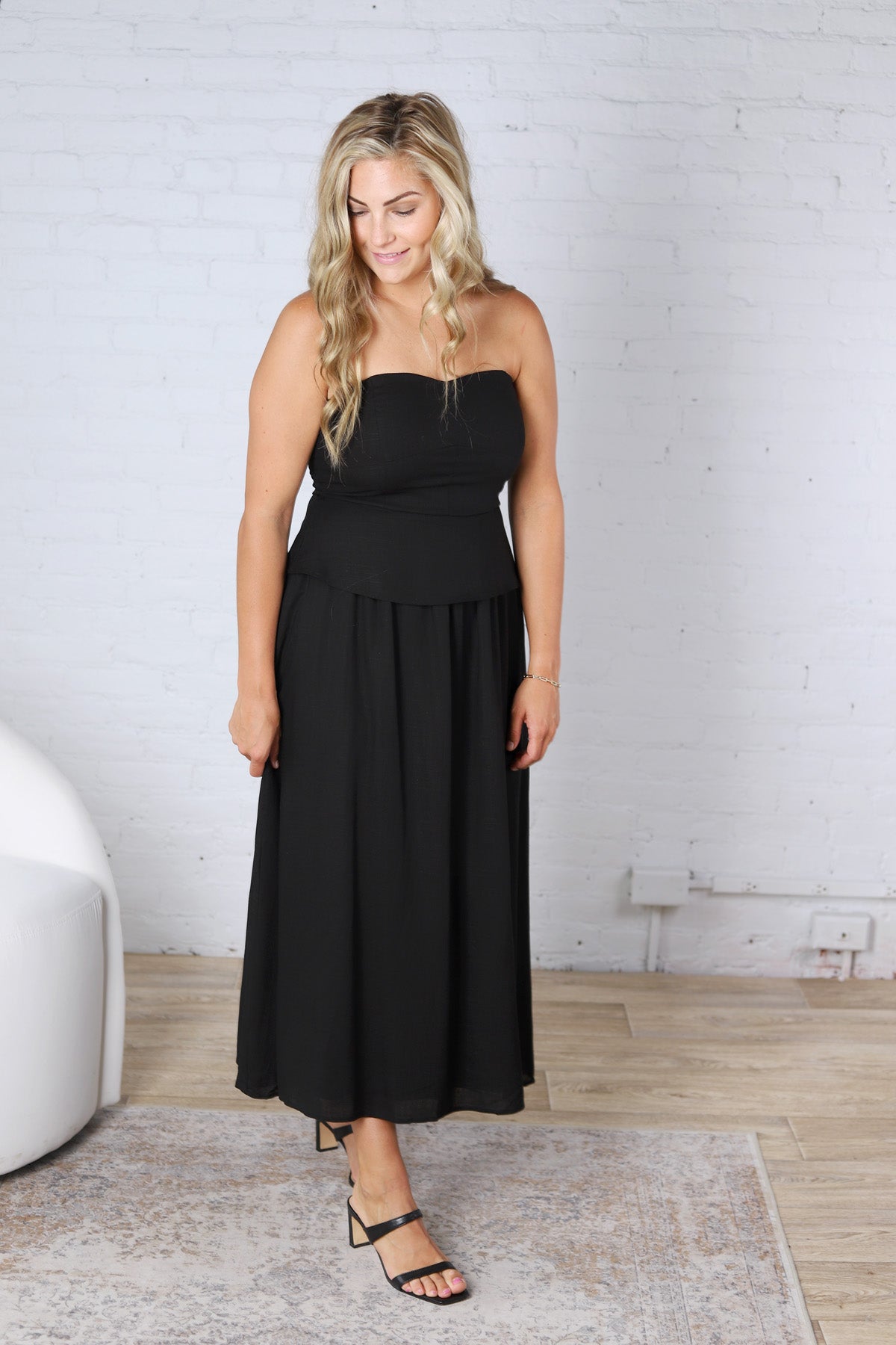 Cleo Tube Top Midi Dress with Separate Look Detail - Black