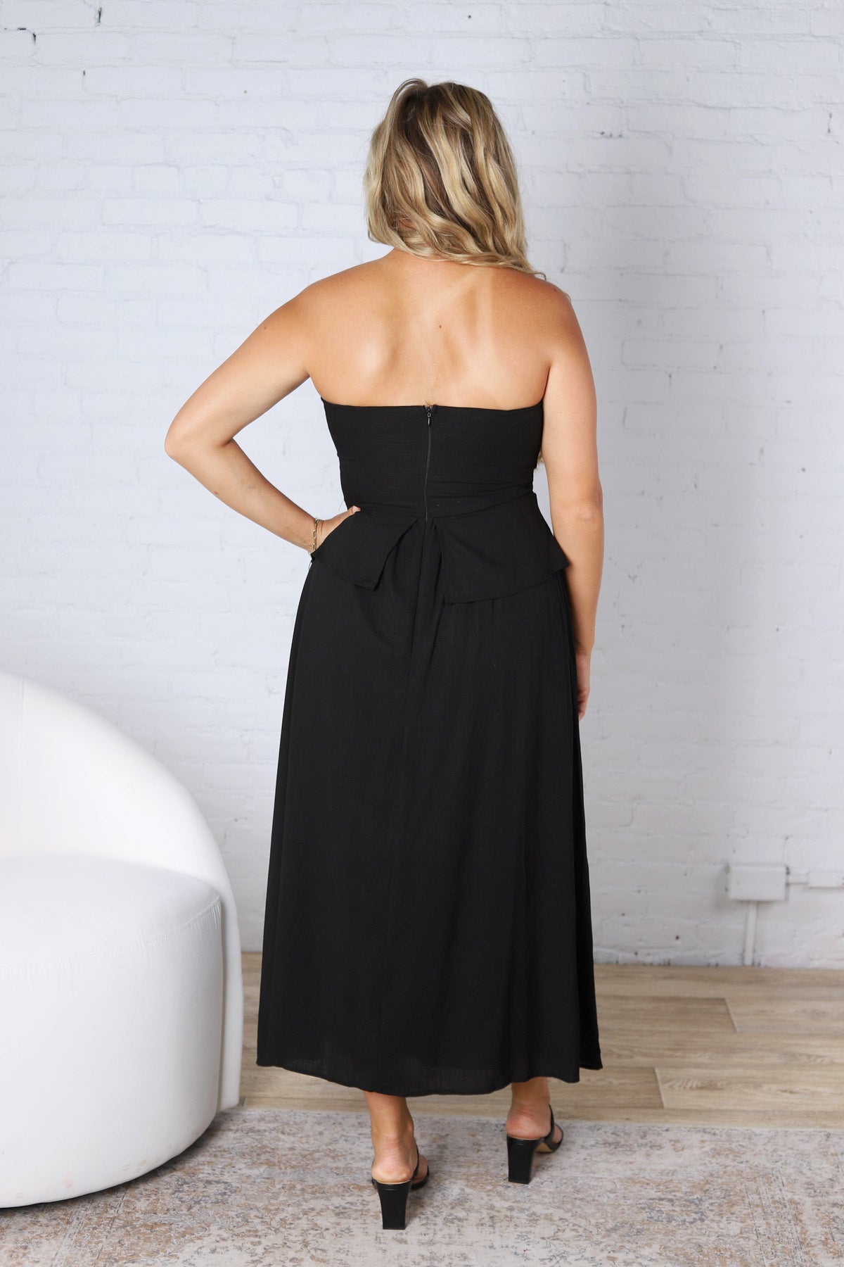Cleo Tube Top Midi Dress with Separate Look Detail - Black
