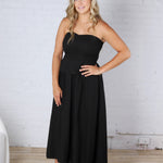 Cleo Tube Top Midi Dress with Separate Look Detail - Black