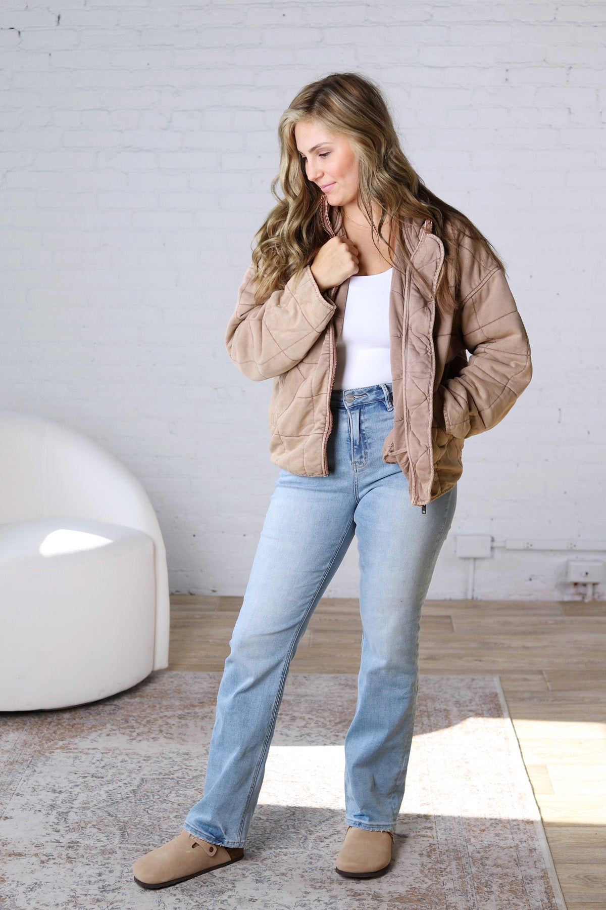 Colette Quilted Mineral Washed Jacket - Rose Taupe