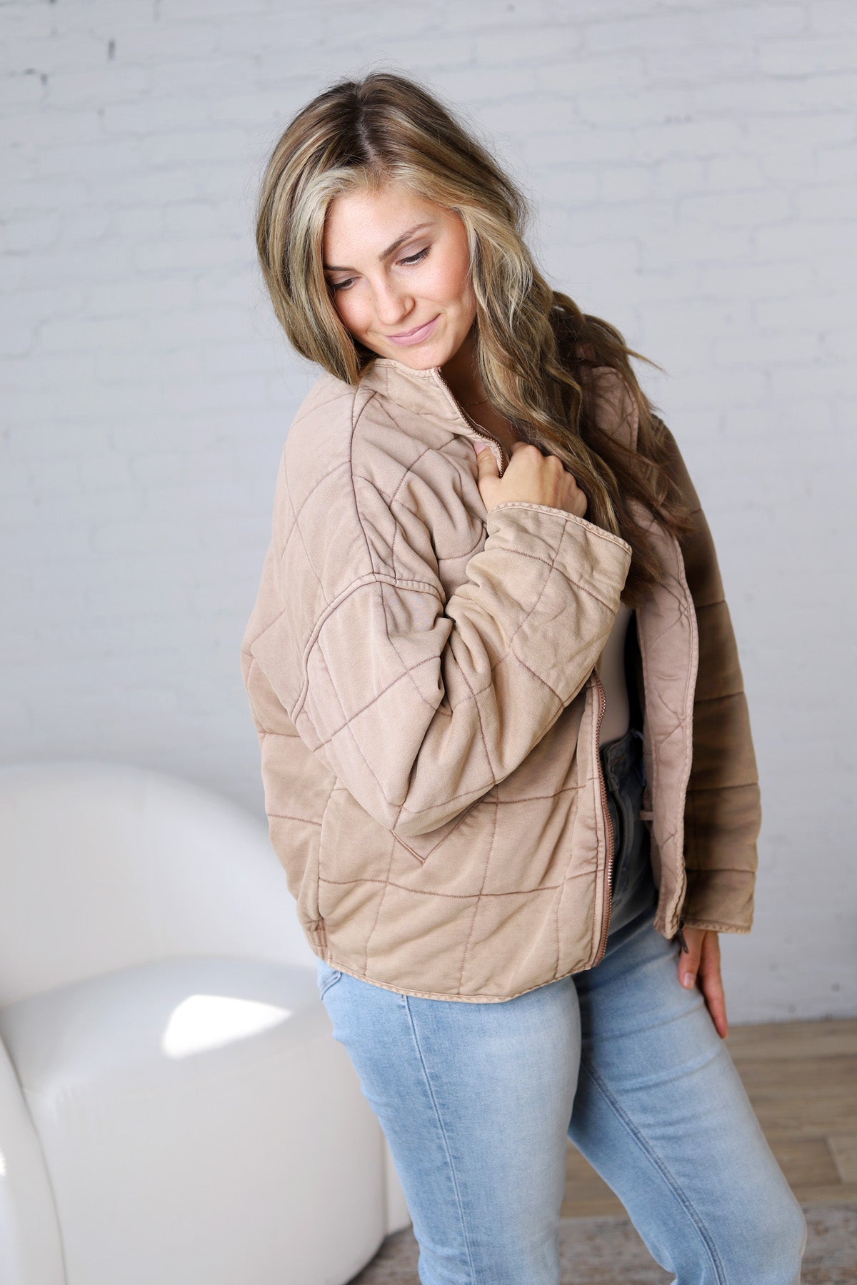 Colette Quilted Mineral Washed Jacket - Rose Taupe