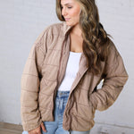 Colette Quilted Mineral Washed Jacket - Rose Taupe