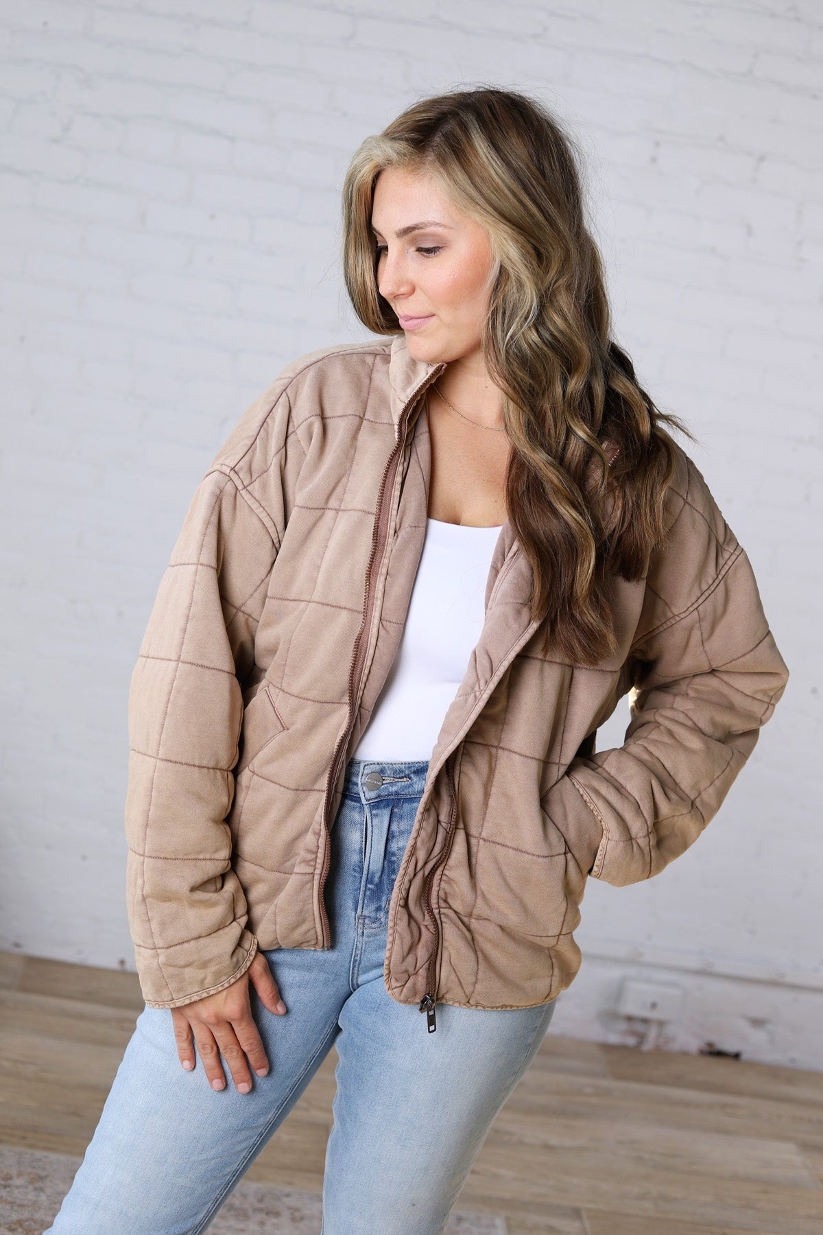 Colette Quilted Mineral Washed Jacket - Rose Taupe