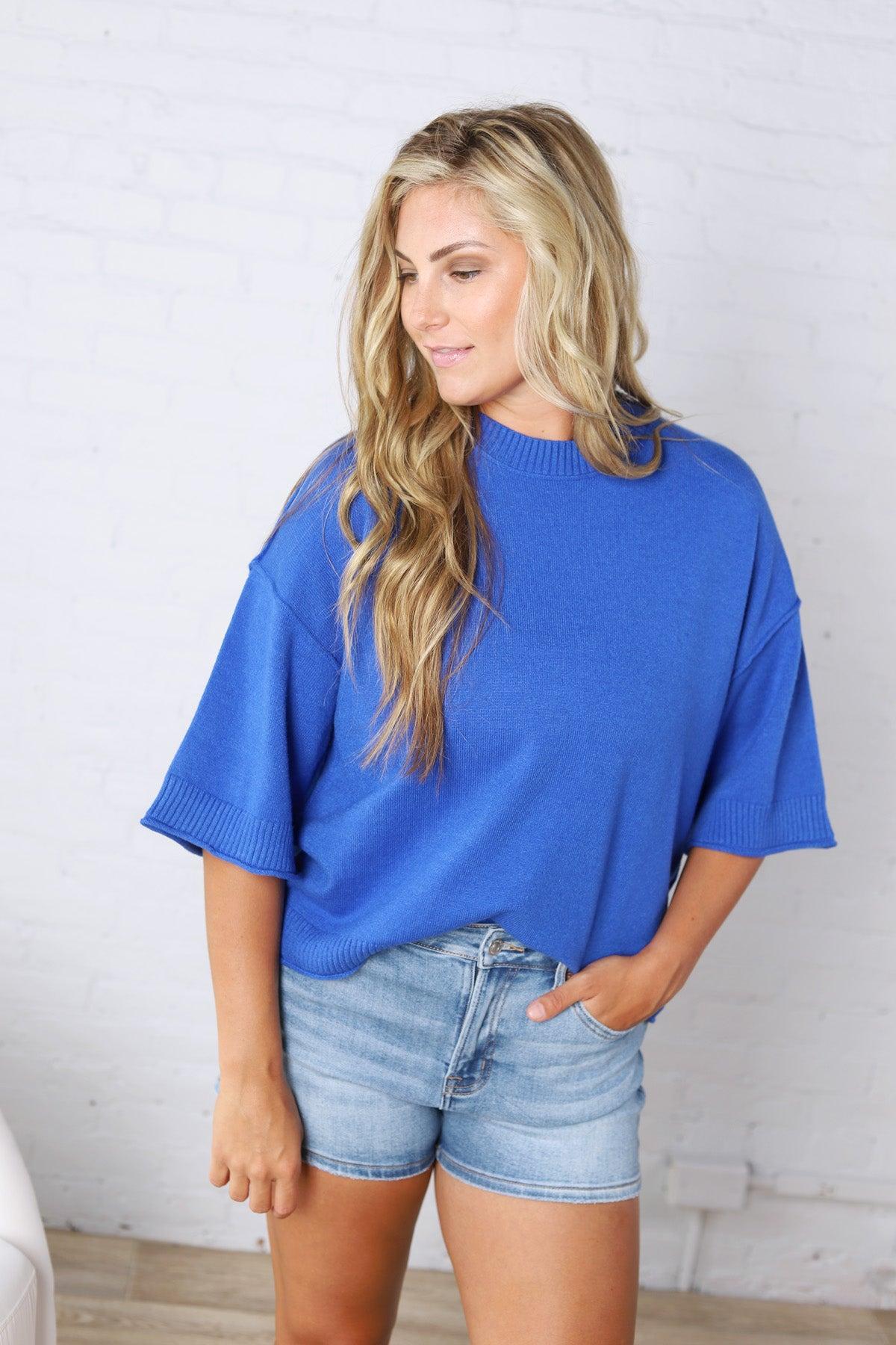 Collins Lightweight Oversized Sweater Top - Blue