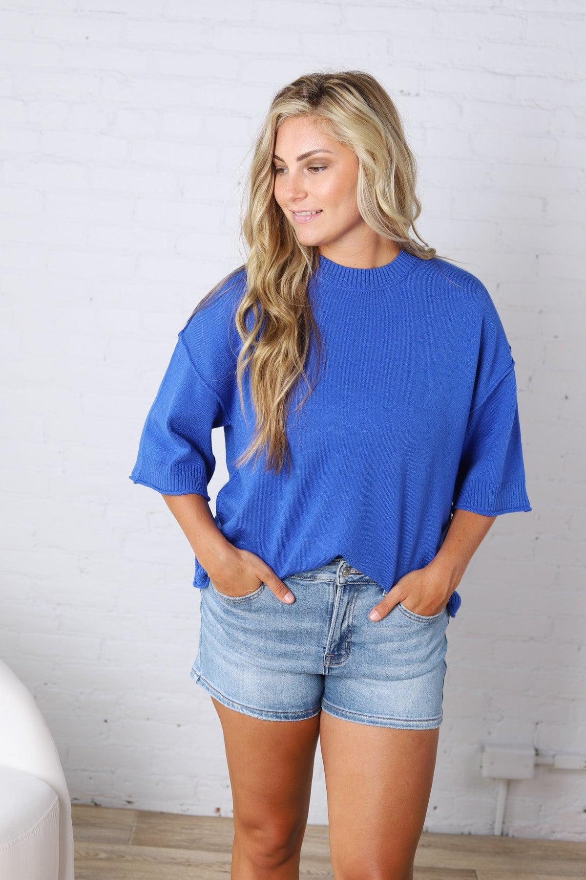 Collins Lightweight Oversized Sweater Top - Blue FINAL SALE