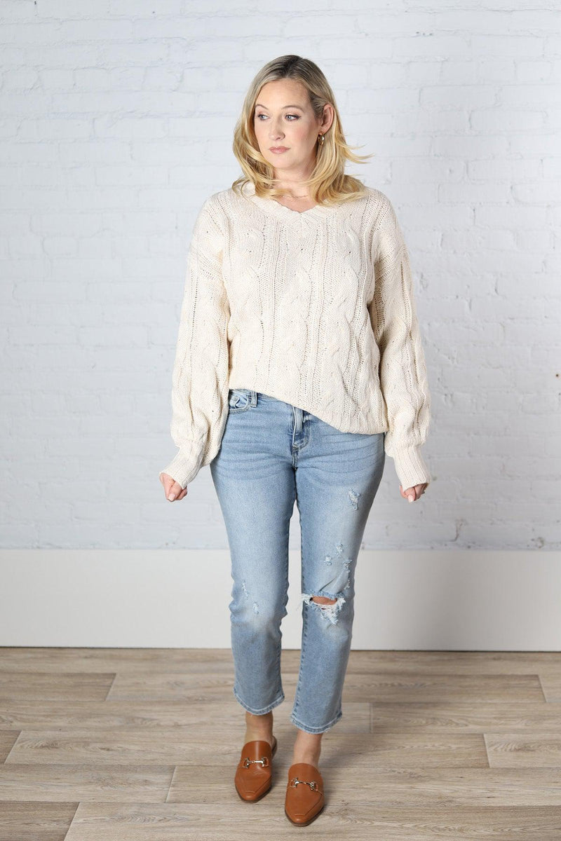 Constance Cable Knit Sweater - Ivory