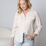 Corbin Collared Button Up Woven Top - Taupe