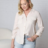 Corbin Collared Button Up Woven Top - Taupe