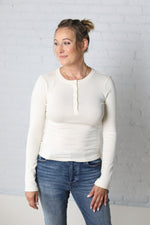 Corrina Henley Neck Long Sleeve Top - Cream - Final Sale