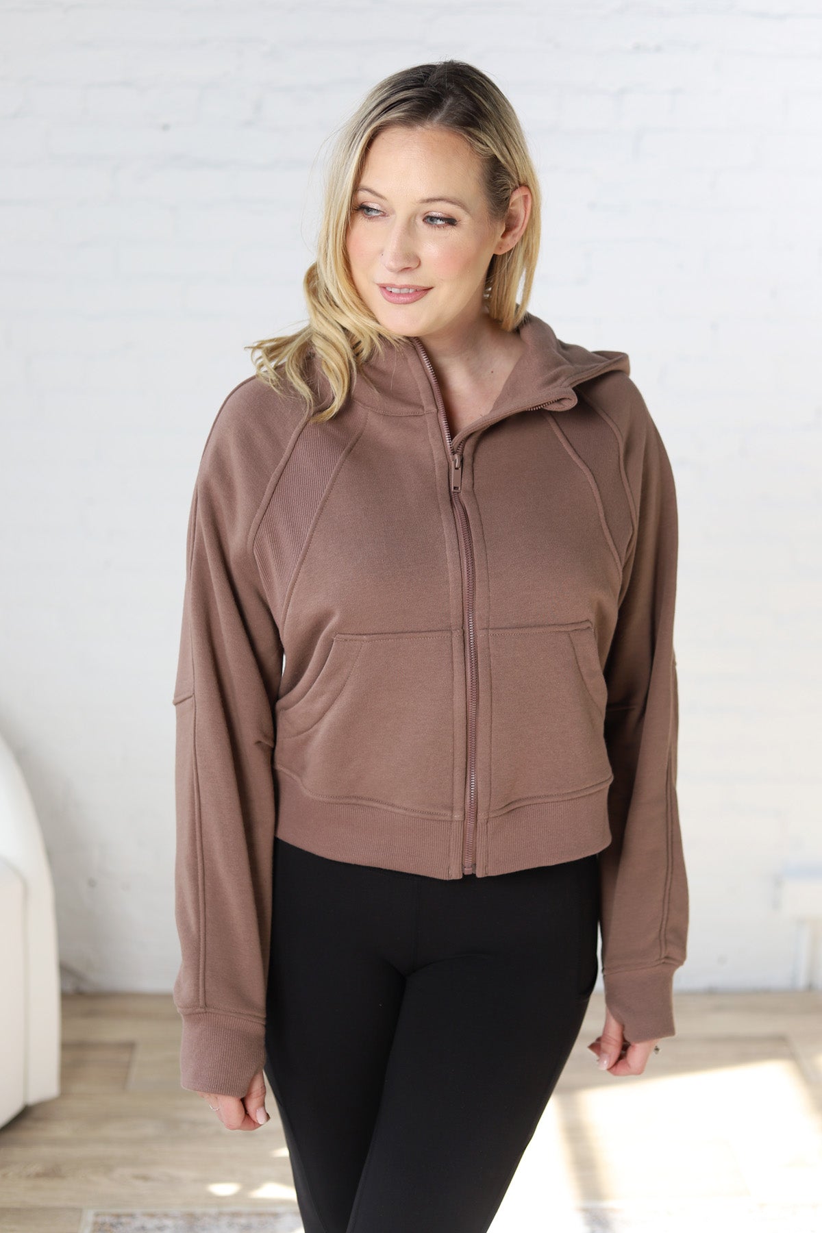 Cortni French Terry Zip Up Jacket - Smoky Brown